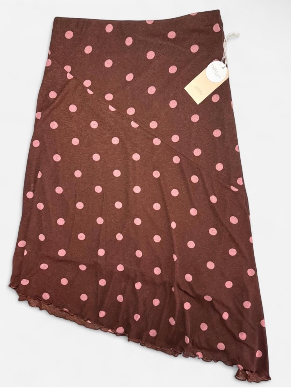 Brown Pink Polka Dot Asymmetrical Midi Skirt Y2K - Size M - NWT
